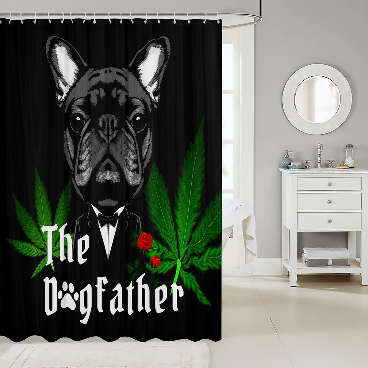 Erosebridal Pug Pattern Waterproof Shower Curtain Set