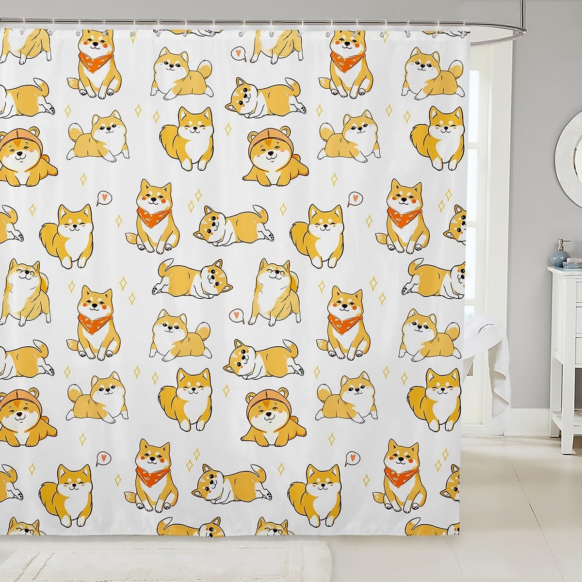 Erosebridal Cute Yellow Dog Shower Curtain Set 72x72