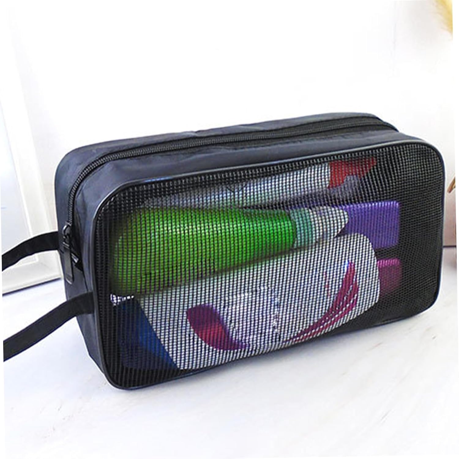 KYEQATY Mesh Shower Bag with Zipper Strap