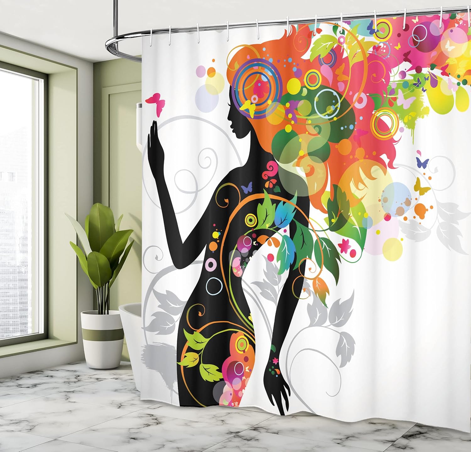 Ambesonne Vibrant Shower Curtain Set with Hooks