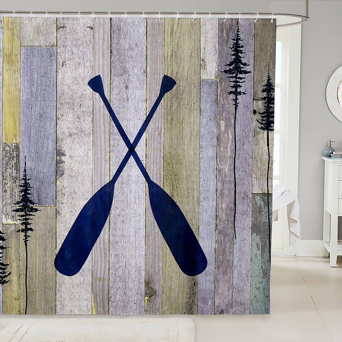 Blue Lake Paddle Shower Curtain Set 72x72 with Hooks