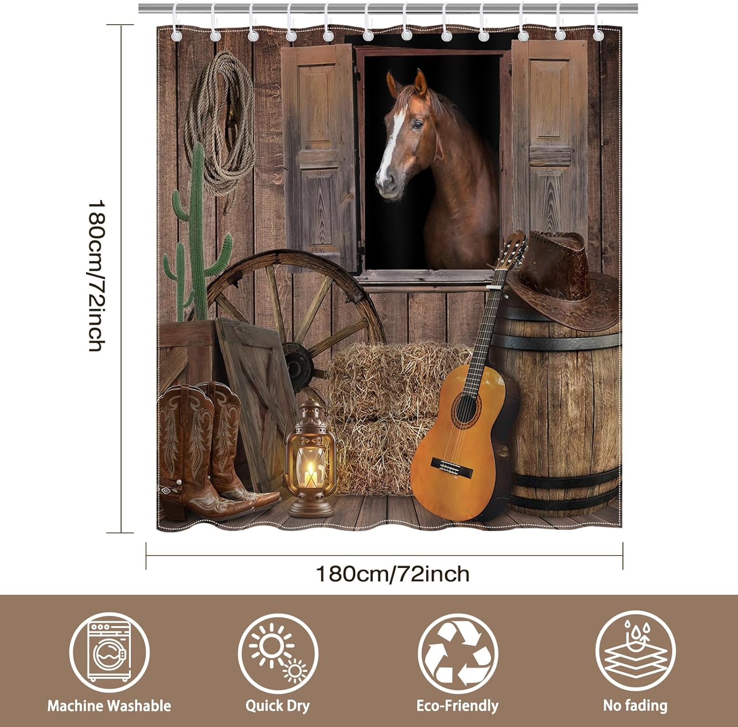 Mocsicka Western Cowboy Shower Curtain 72x72 Inch with 12 Hooks