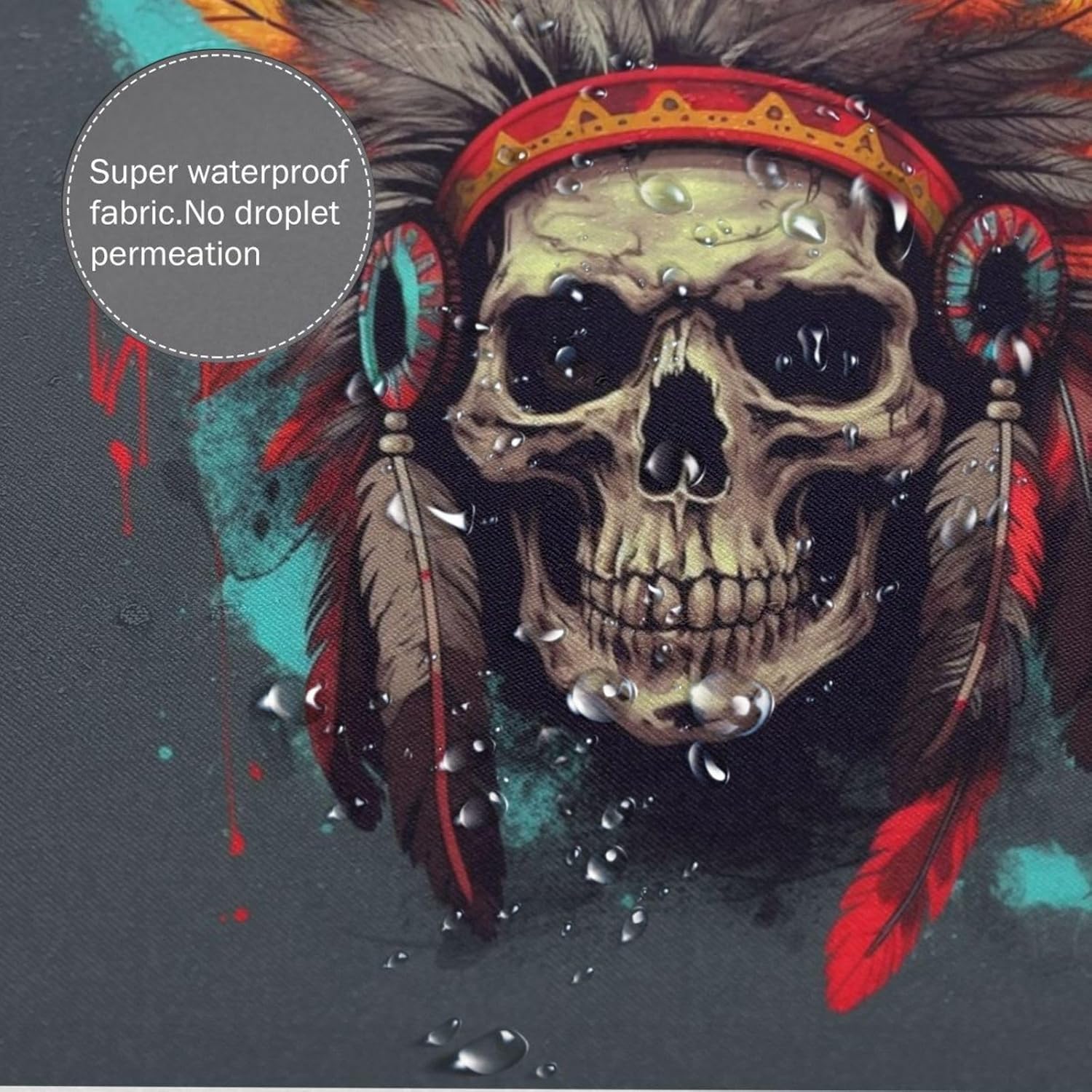 Red Feather Skull Boho Shower Curtain Set