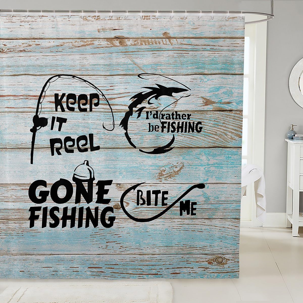 Lake Shower Curtain with 12 Hooks Teal
