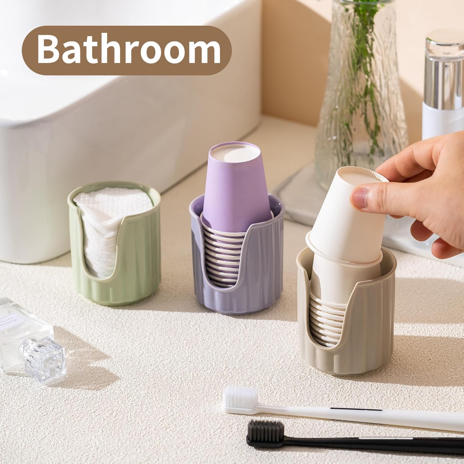 TANEW Ceramic Cup Dispenser with Vertical Stripes - 3oz Dixiee Holder