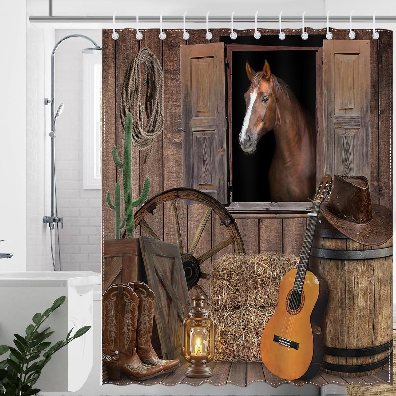 Mocsicka Western Cowboy Shower Curtain 72x72 Inch with 12 Hooks