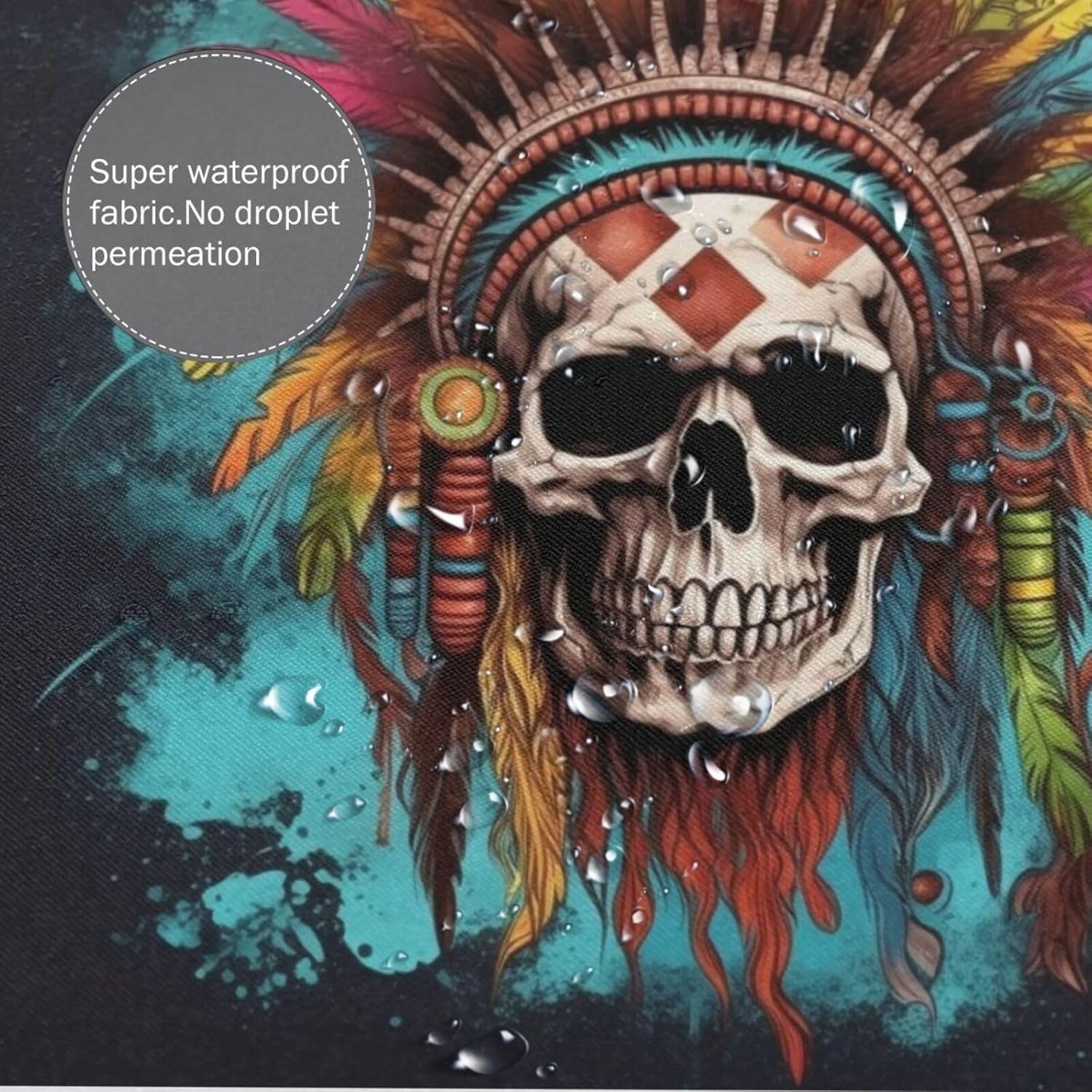TIYAANDSY Blue Feather Skull Shower Curtain Set 72x72in
