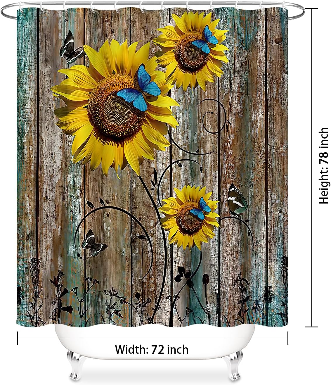 BESBESME Boho Shower Curtain Set with Flower Pattern and Weighted Hem
