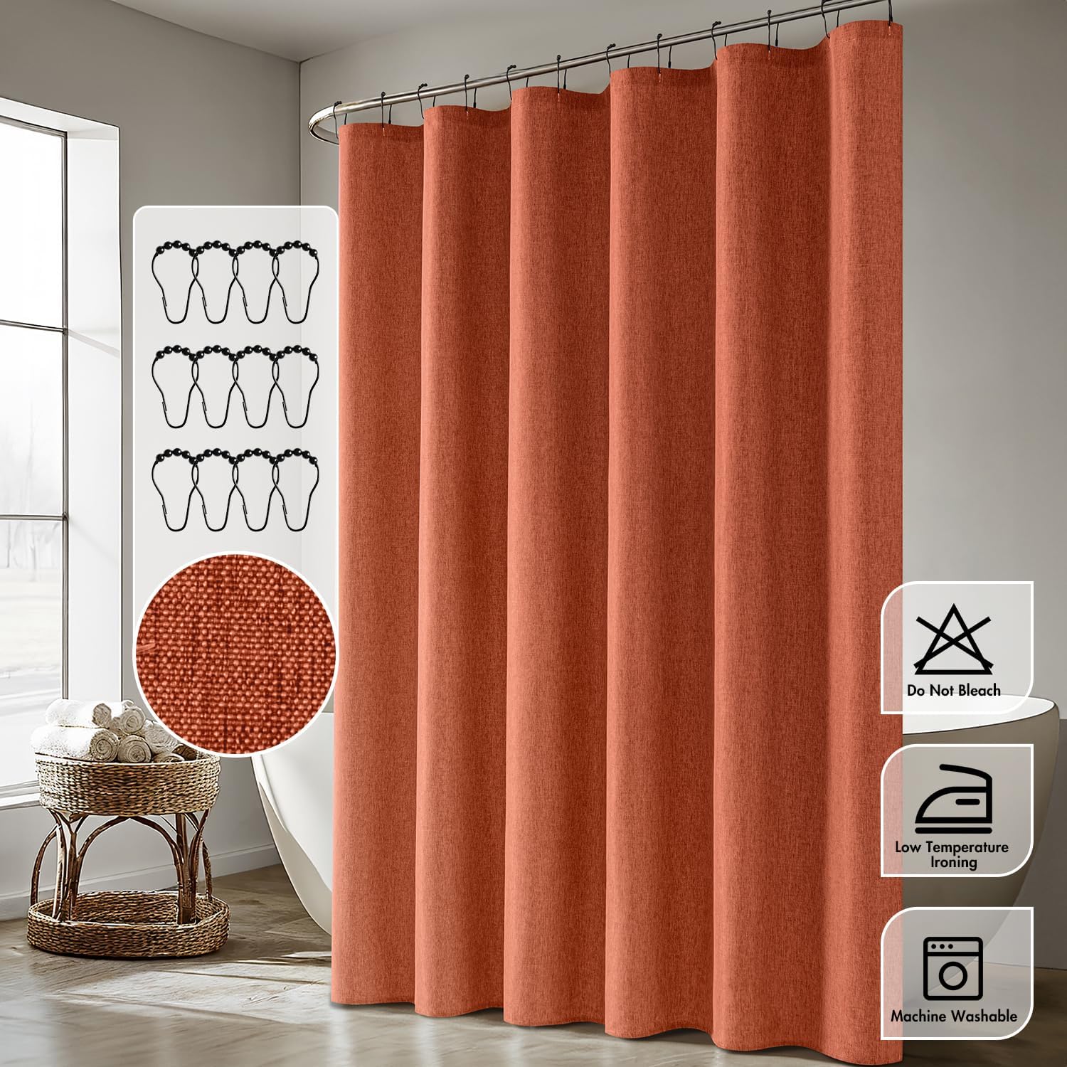 ANRODUO Extra Long Terracotta Shower Curtain Set