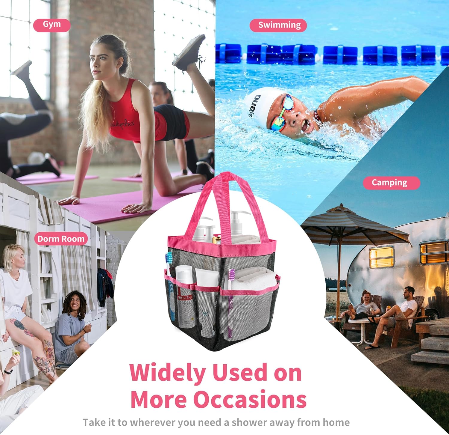 3 Pack Mesh Shower Caddy Bag with 8 Pockets