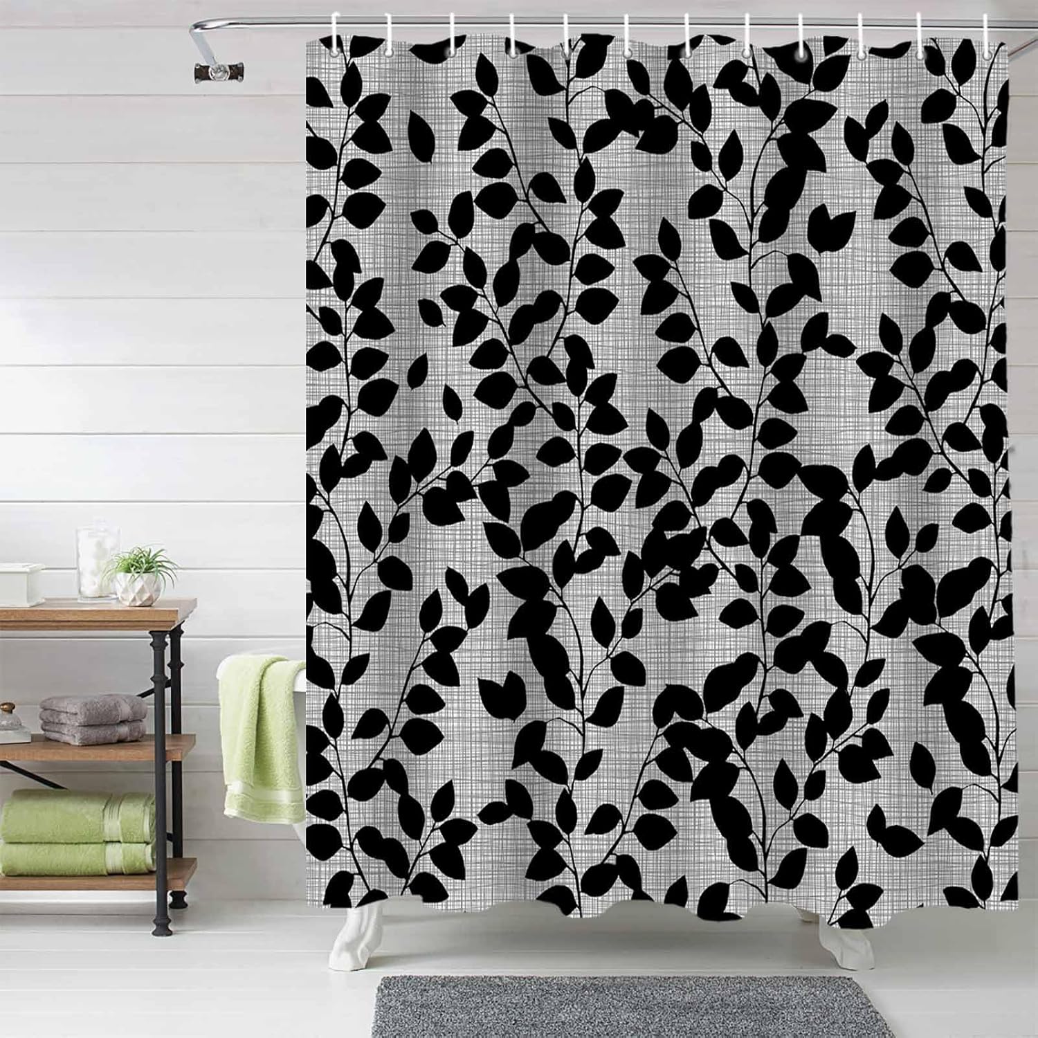 72 Inch Textured Polyester Shower Curtain Set with 12 Hooks