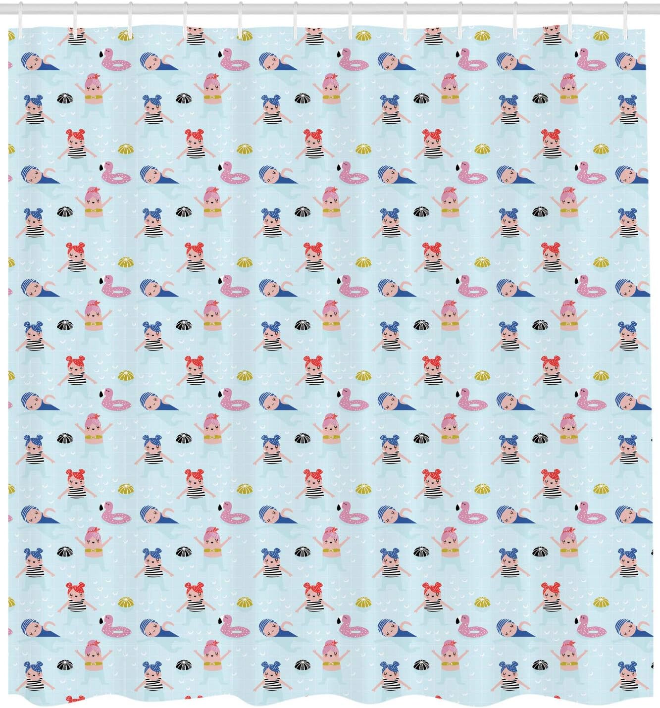 Ambesonne Summer Pool Shower Curtain Set with 14 Hooks