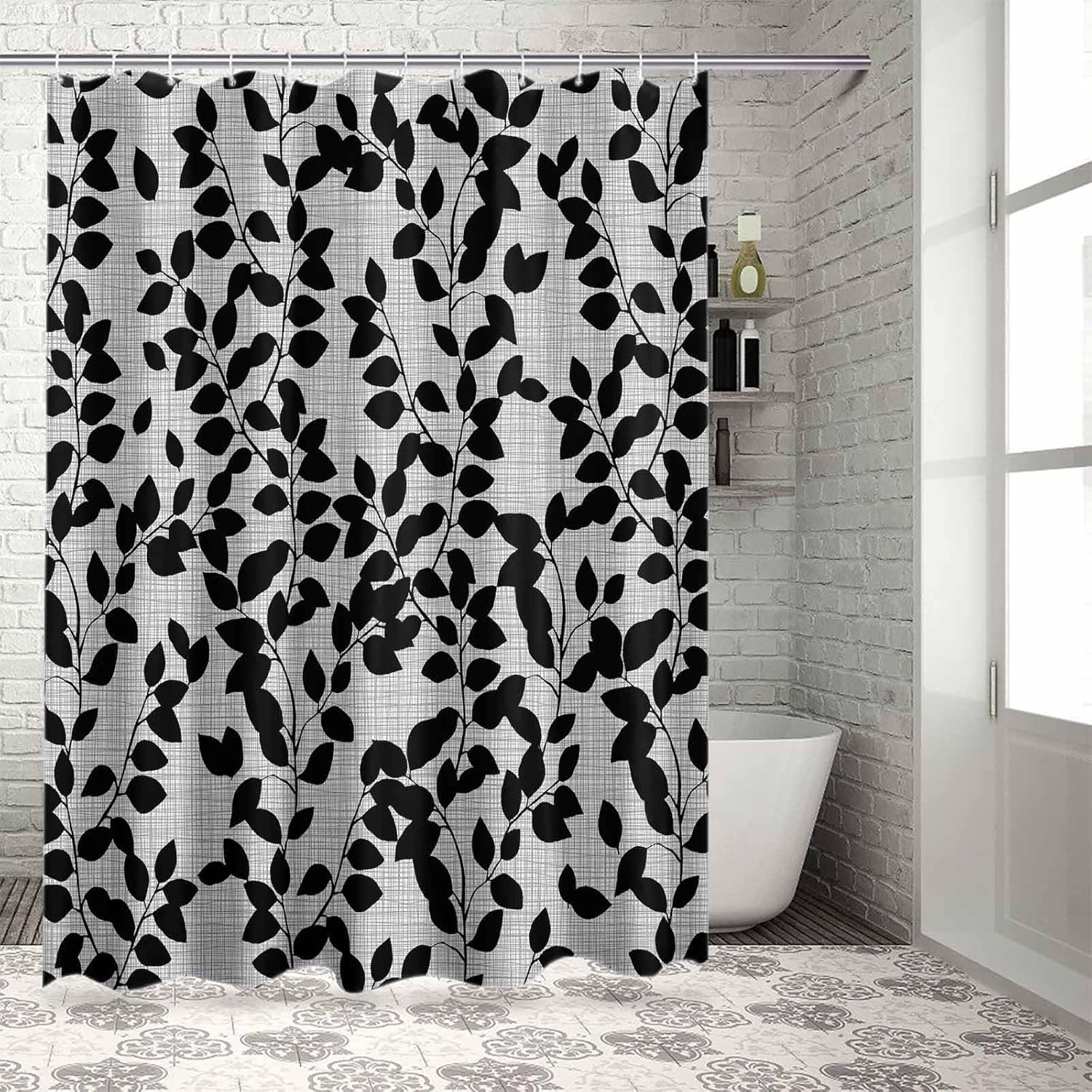 72 Inch Textured Polyester Shower Curtain Set with 12 Hooks