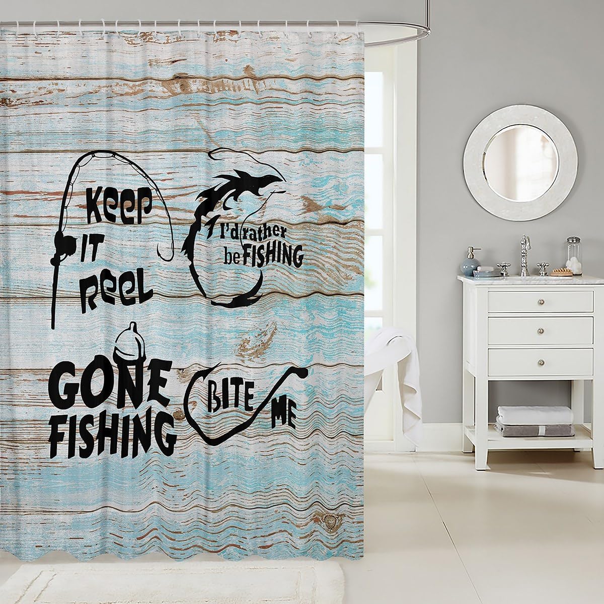 Lake Shower Curtain with 12 Hooks Teal