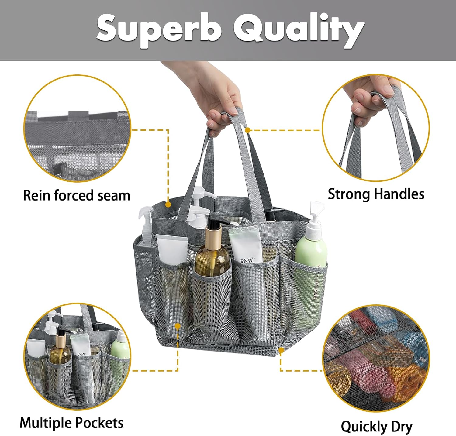 Miloidea Mesh Shower Bag with 7 Pockets - Portable Travel Organizer