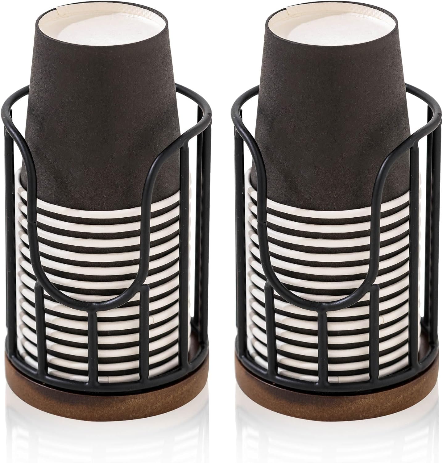 QTTCMY 2PCS Bathroom Cup Dispenser with Acacia Wood Stand Black