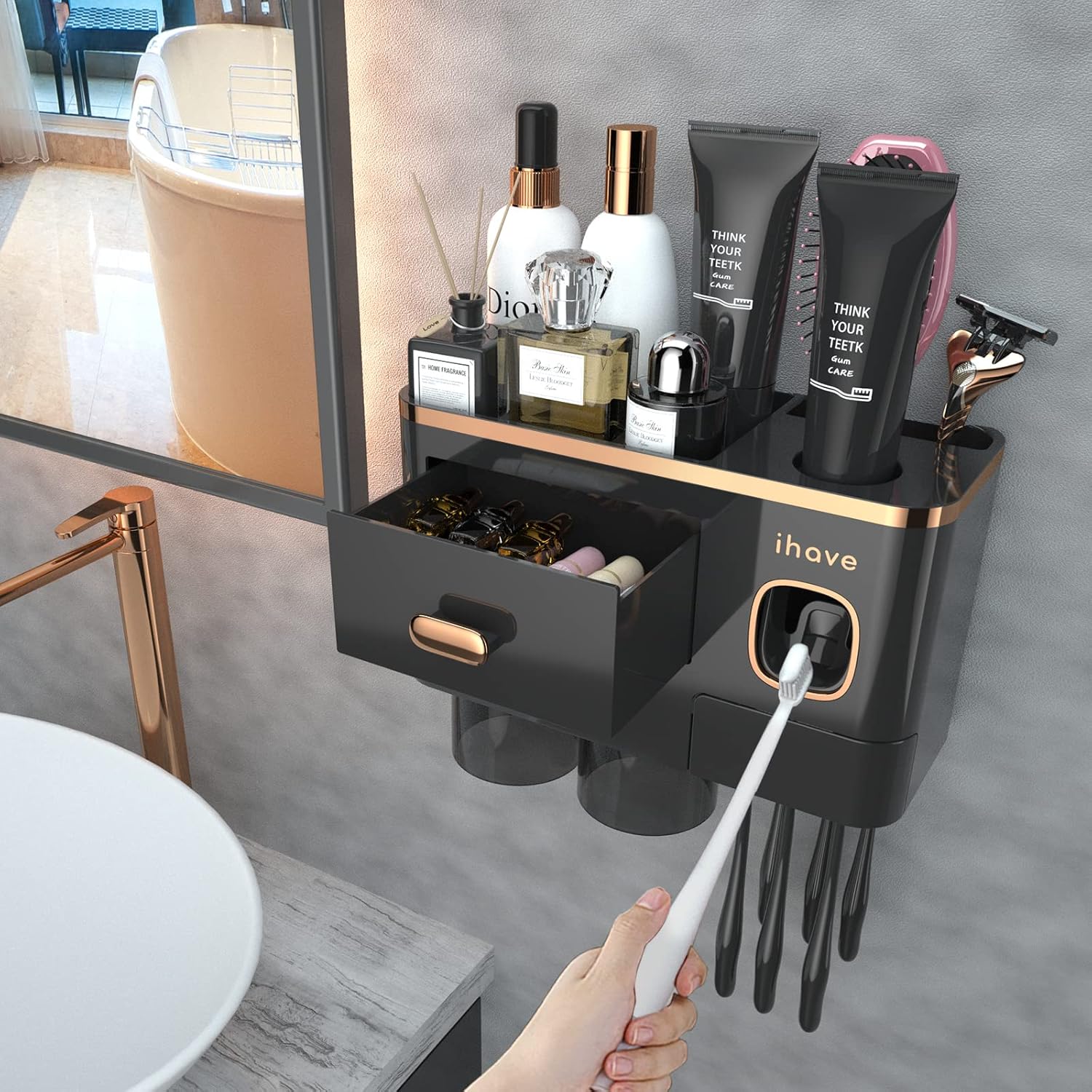 iHave Wall Toothbrush Holder with Dispenser