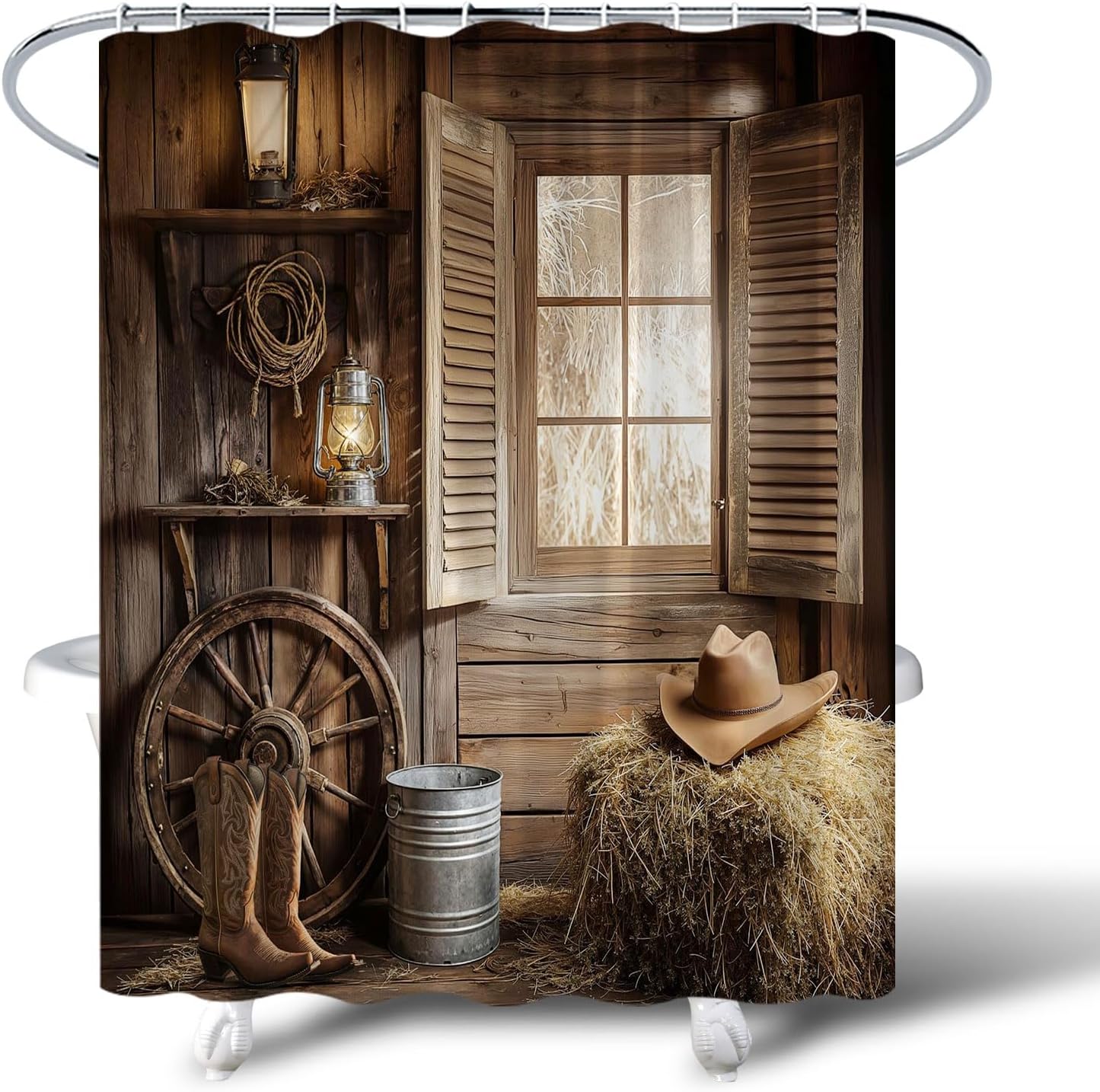 Western Rustic Barn Shower Curtain Set 70x70 Inch