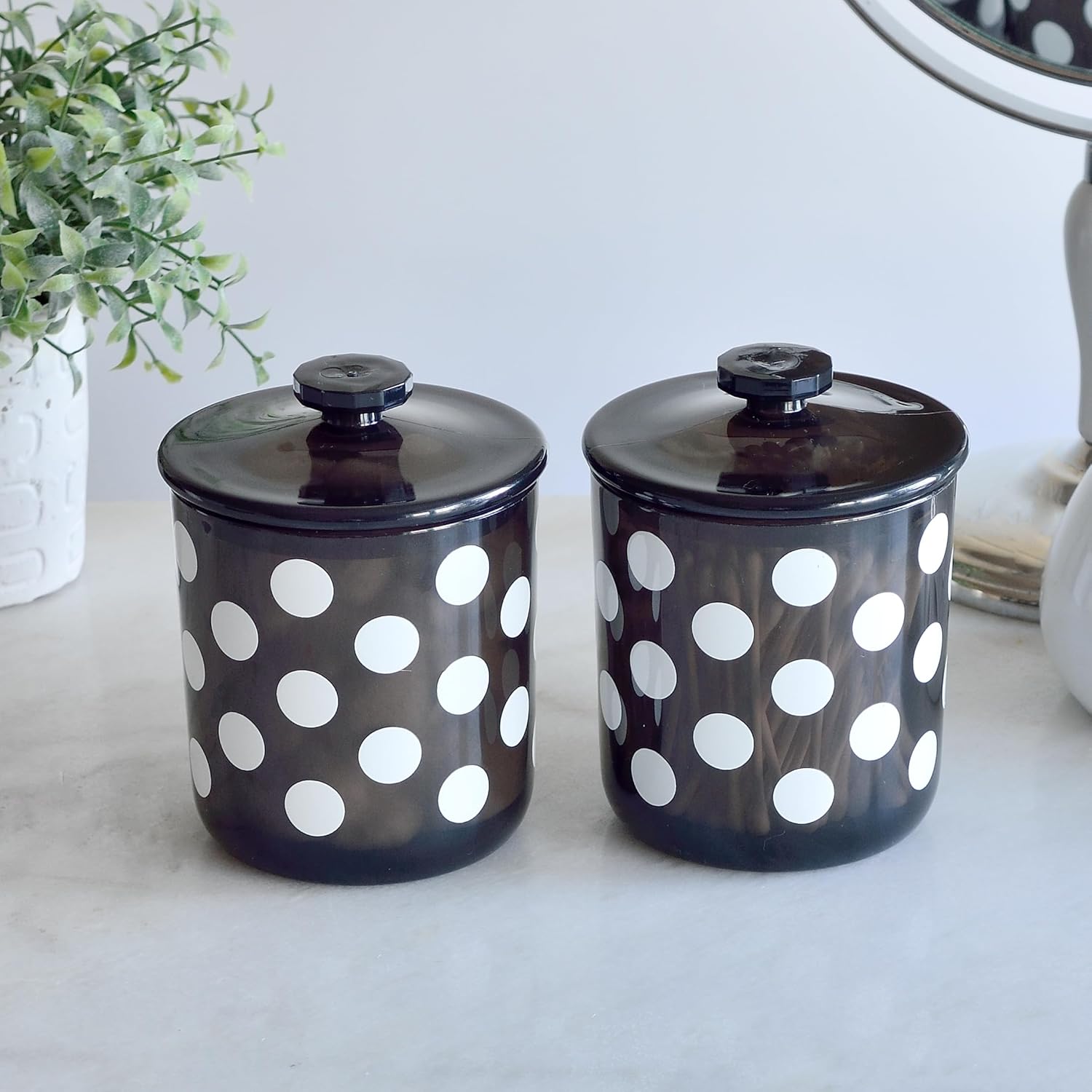 Youngever Plastic Apothecary Jars with Polka Dot Design 2 Sets 15 Ounce