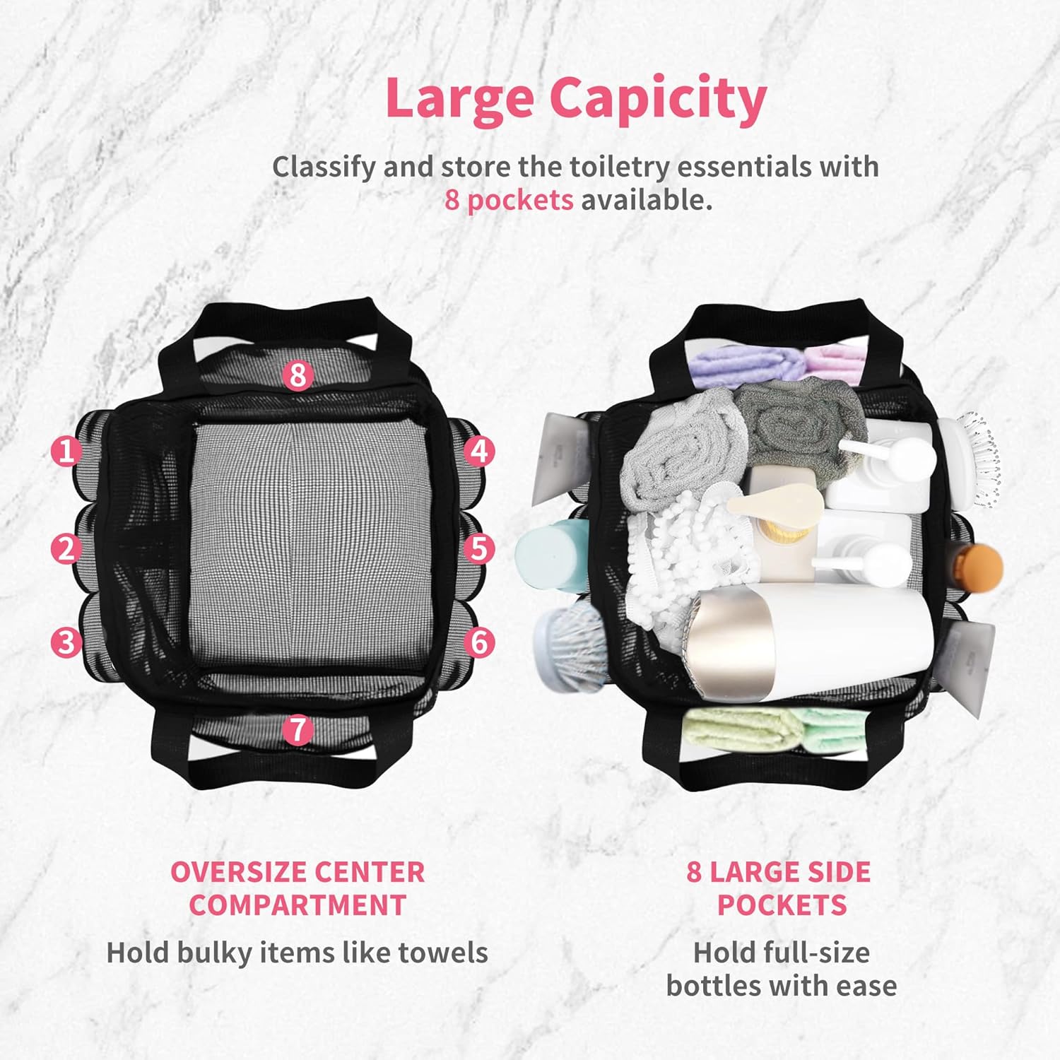3 Pack Mesh Shower Caddy Bag with 8 Pockets