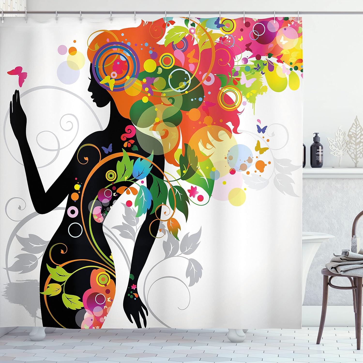 Ambesonne Vibrant Shower Curtain Set with Hooks