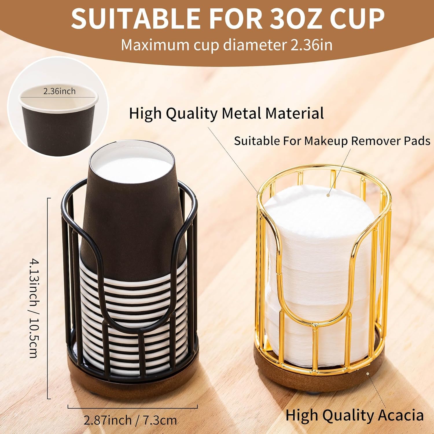 QTTCMY 2PCS Bathroom Cup Dispenser with Acacia Wood Stand Black