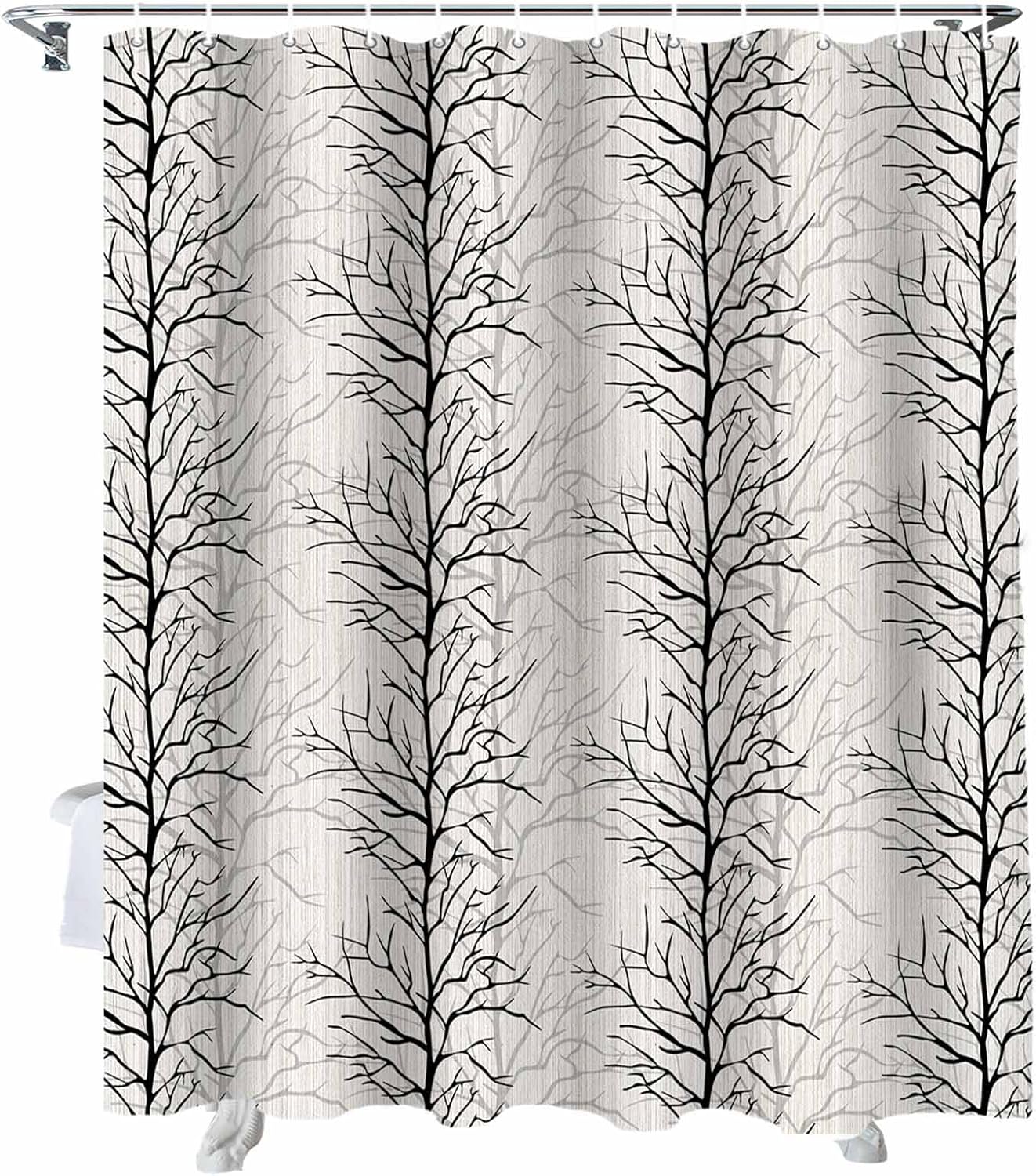72 Inches Black Tree Branch Shower Curtain Set with 12 Hooks