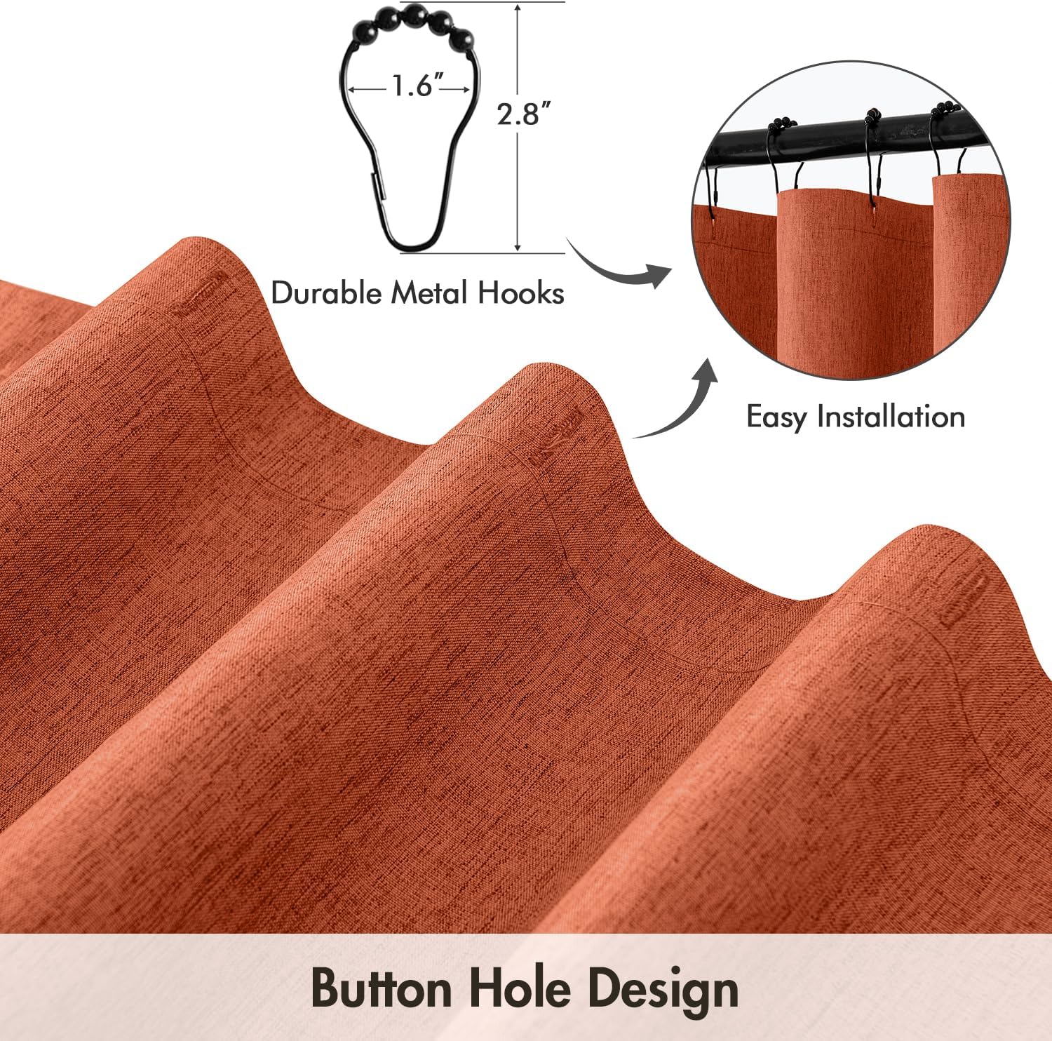 ANRODUO Extra Long Terracotta Shower Curtain Set