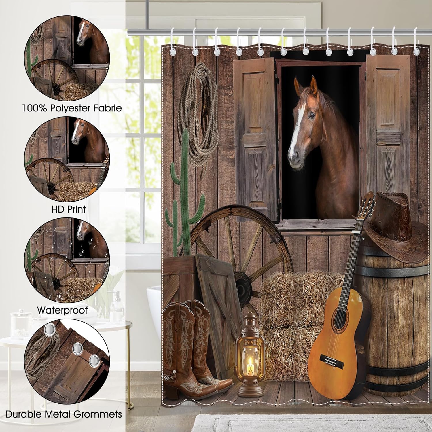 Mocsicka Western Cowboy Shower Curtain 72x72 Inch with 12 Hooks