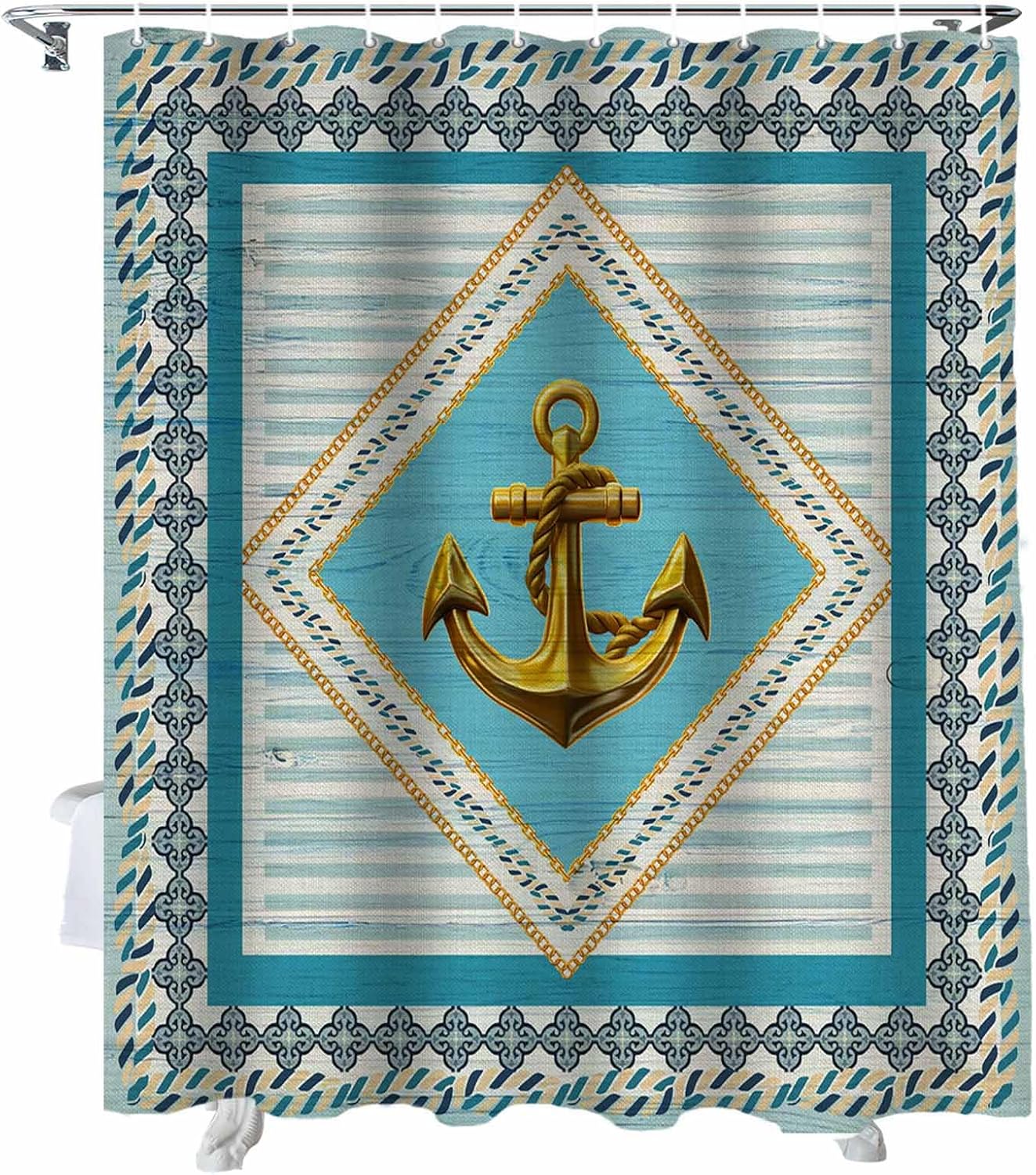 Funnywall88 72 Inches Retro Anchor Flower Shower Curtain Set with 12 Hooks
