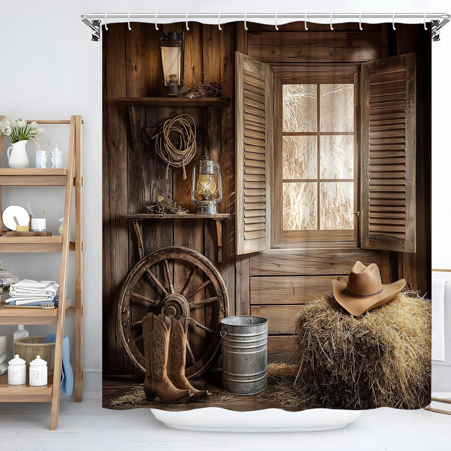 Western Rustic Barn Shower Curtain Set 70x70 Inch