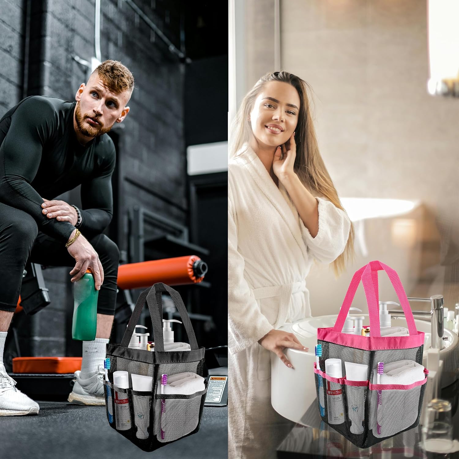 3 Pack Mesh Shower Caddy Bag with 8 Pockets