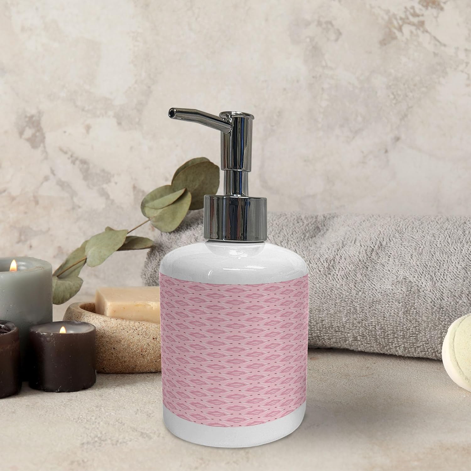 Ambesonne Pink Soap Dispenser Toothbrush Holder Set