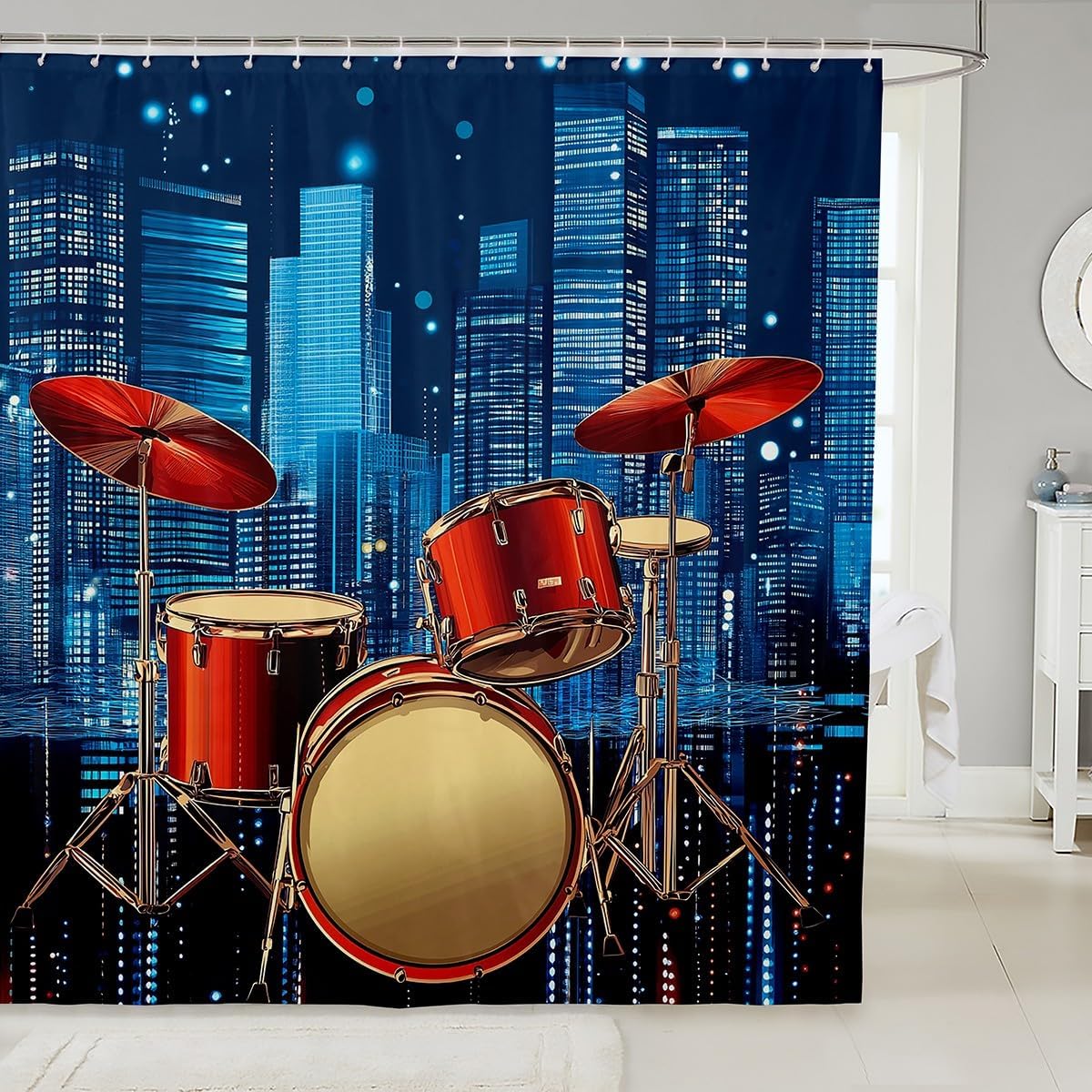 Erosebridal Drum Kit Shower Curtain Set for Kids Boys
