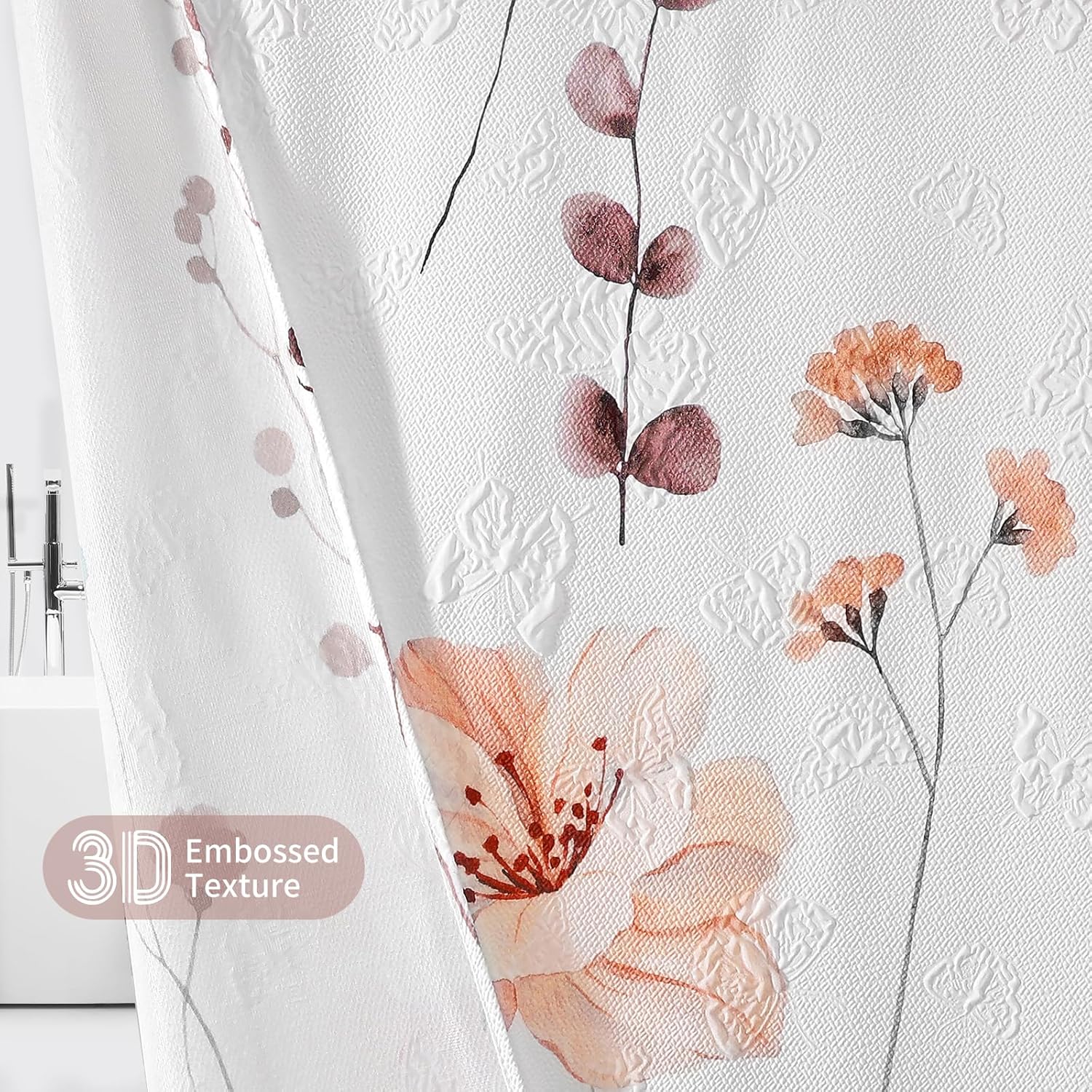 QiyI Embossed Floral Shower Curtain Set with Hooks