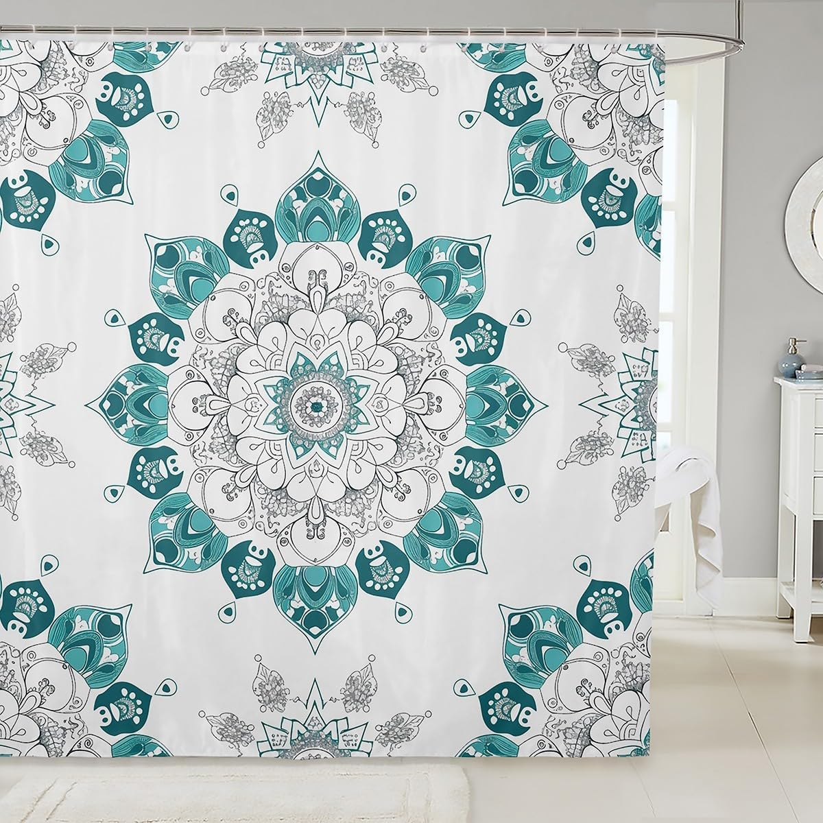 Erosebridal Bohemian Mandala Floral Shower Curtain Set