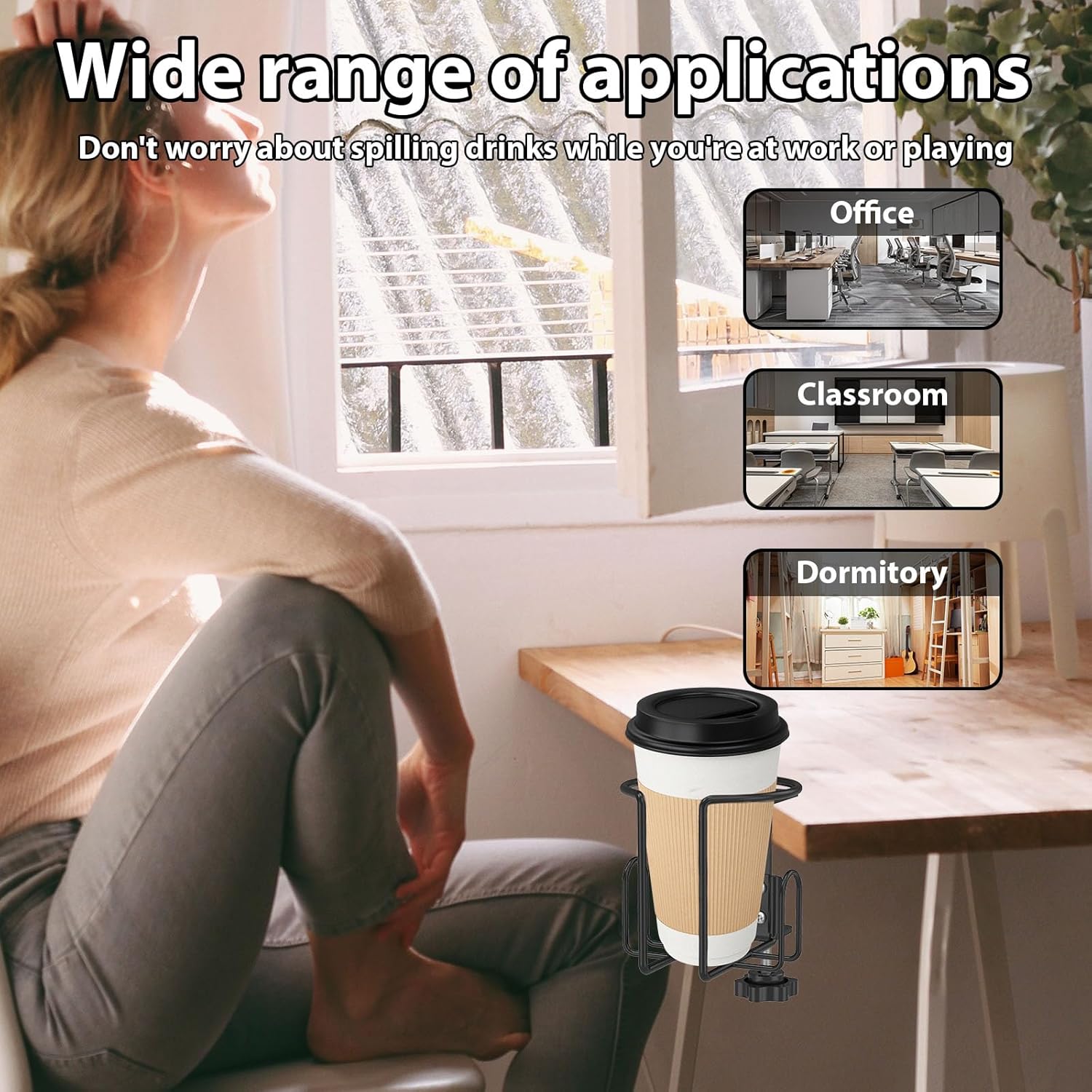 GLMFAN Large Desk Cup Holder Clamp with Anti-Spill Design