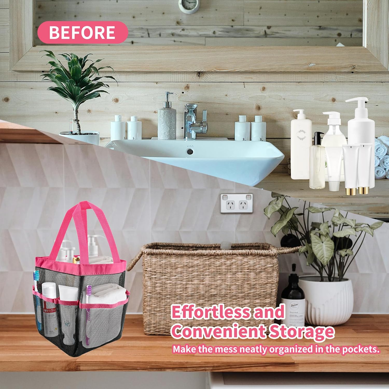 3 Pack Mesh Shower Caddy Bag with 8 Pockets