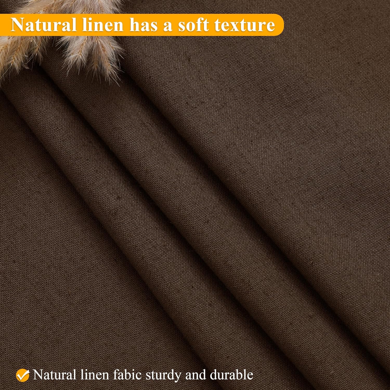 No Hooks Linen Shower Curtain Set 72x78 Brown with See-Through Window