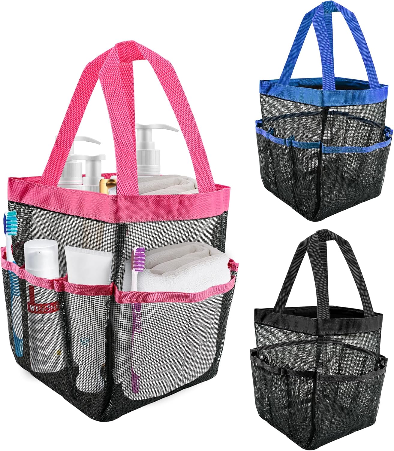 3 Pack Mesh Shower Caddy Bag with 8 Pockets