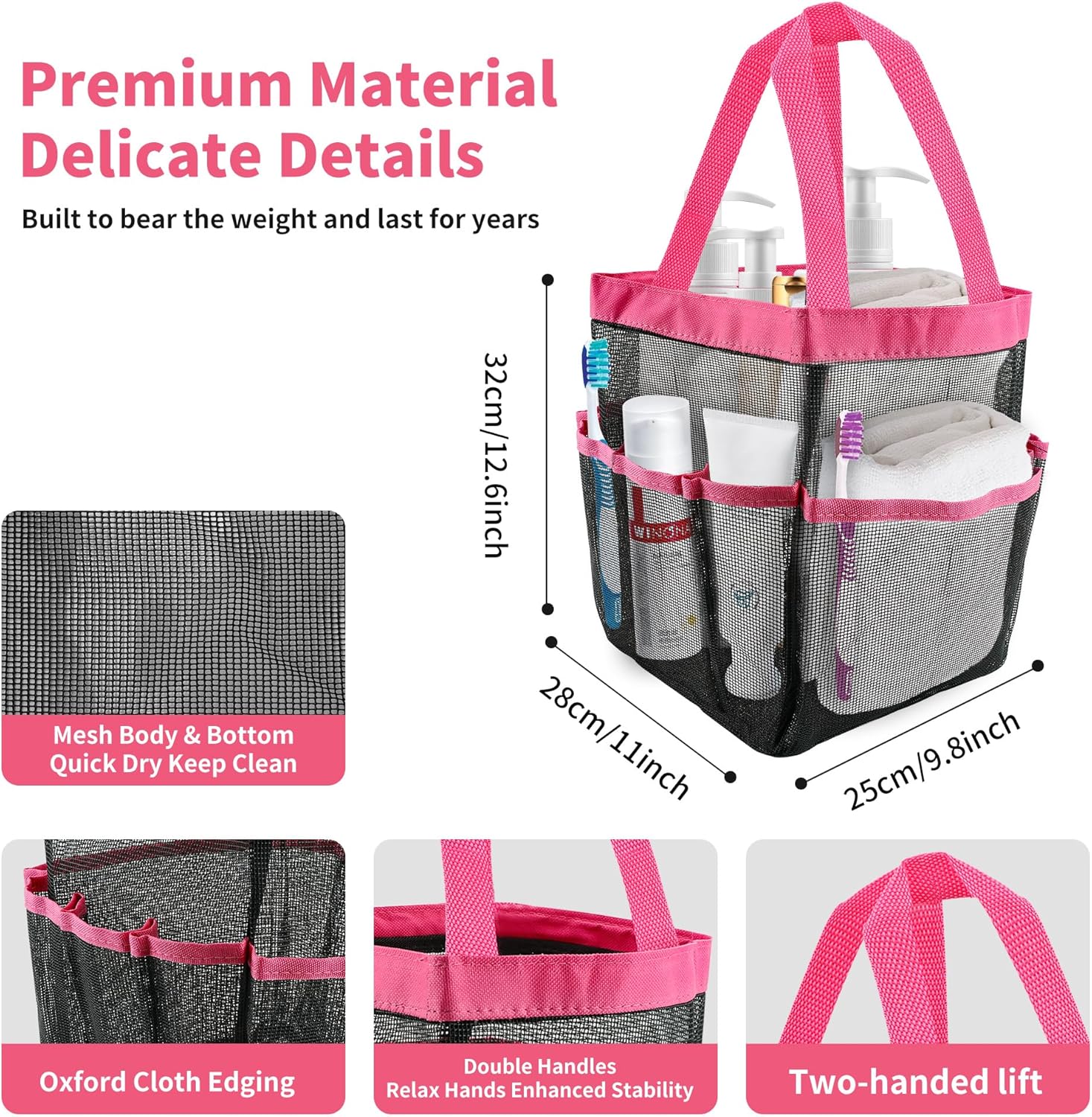 3 Pack Mesh Shower Caddy Bag with 8 Pockets